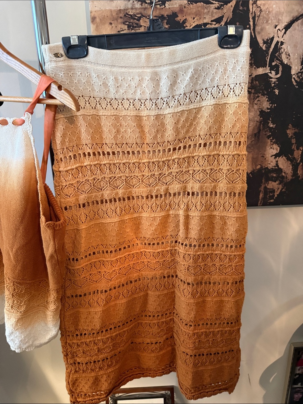 Sam Edelman Crochet Ombre Midi Skirt in Cream and Tan